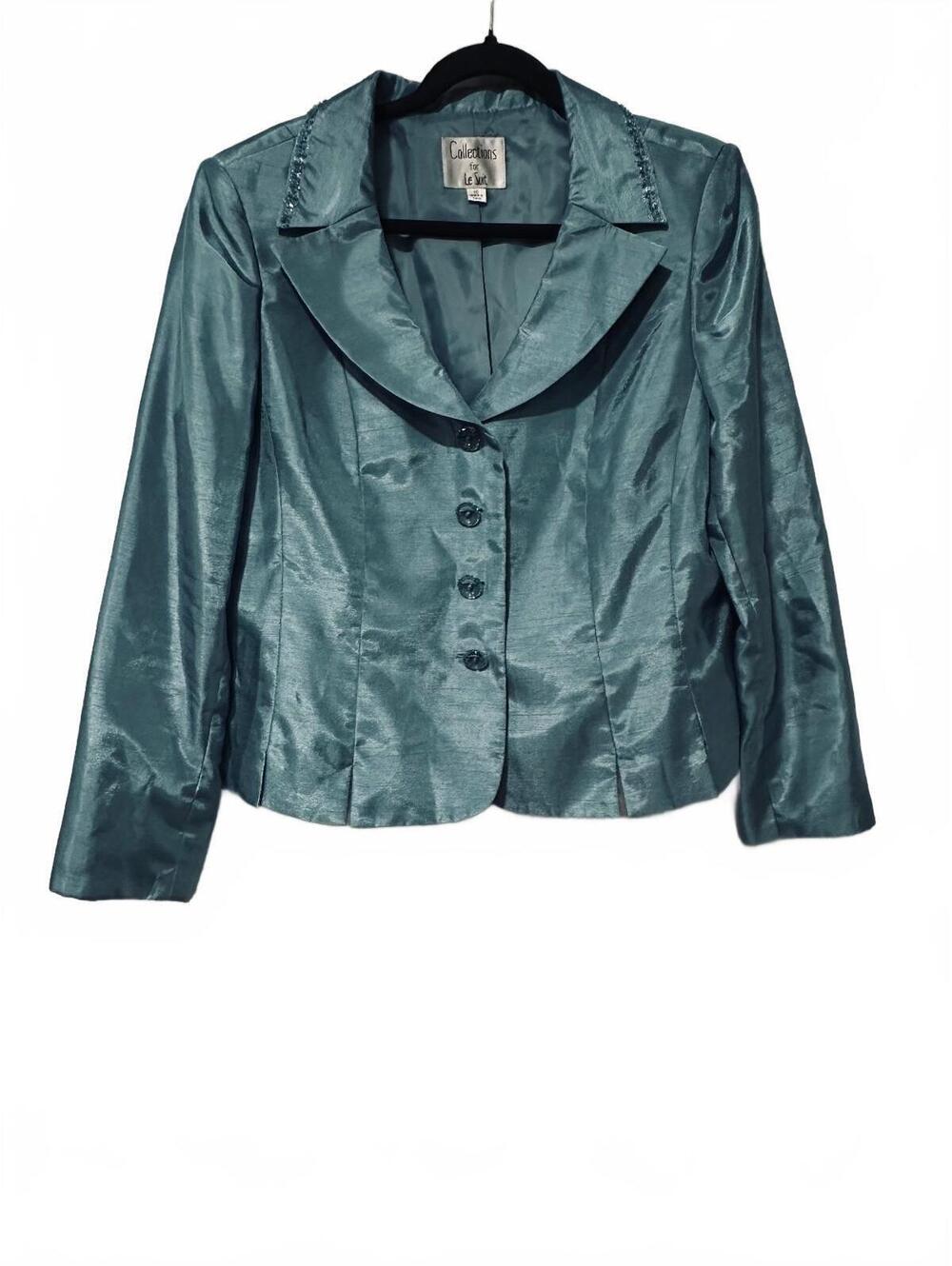 Vintage Collections for Le Suit teal cropped blazer